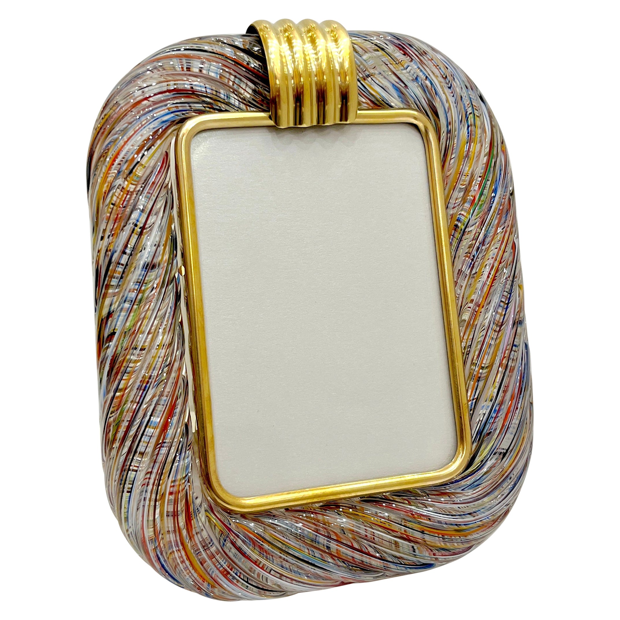 Barovier Toso 21st Century Multicolor Filigrana Murano Glass Photo Frame For Sale