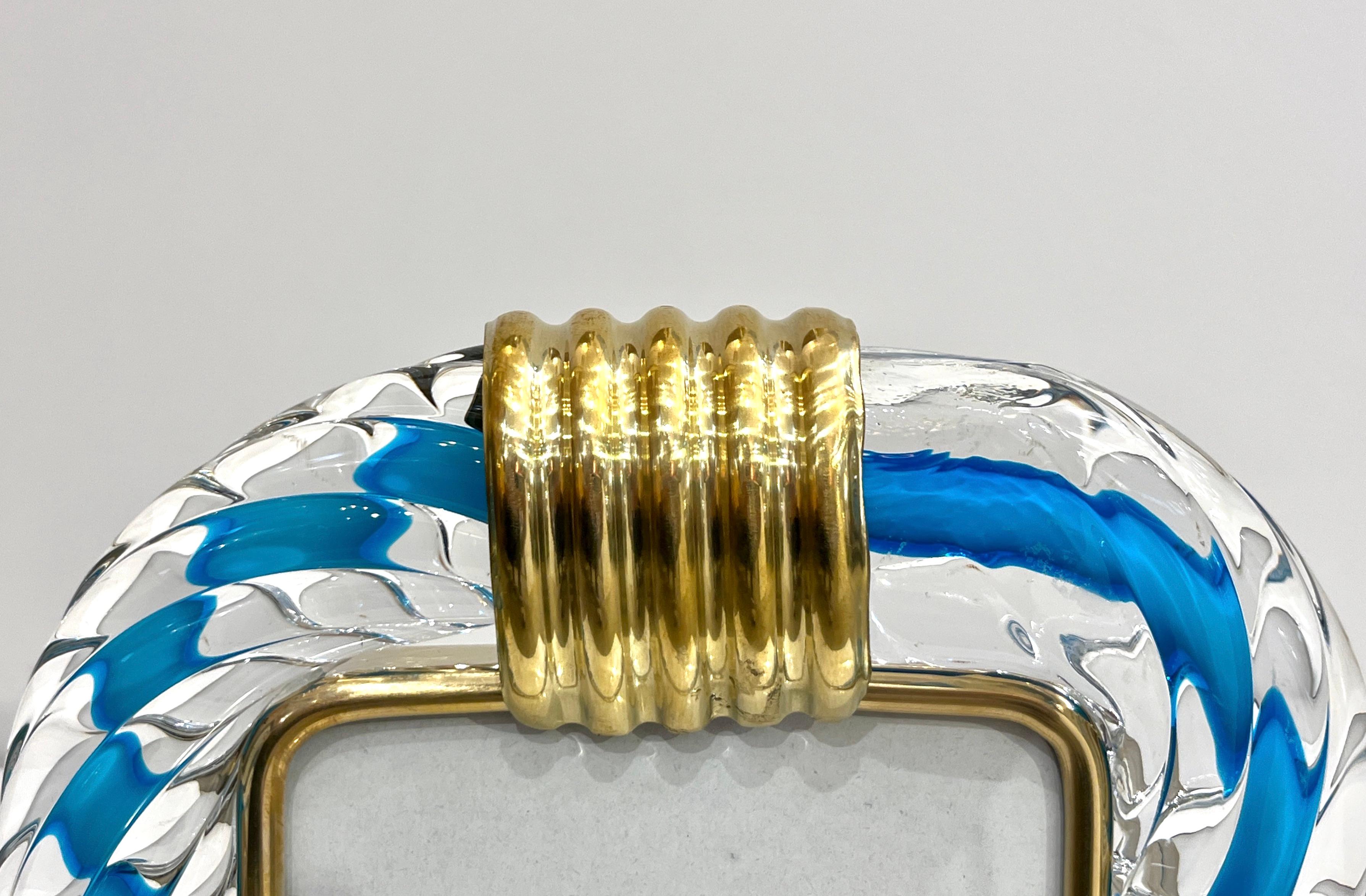 italien Cadre photo Barovier Toso du 21e siècle en verre de Murano bleu marine et or en vente