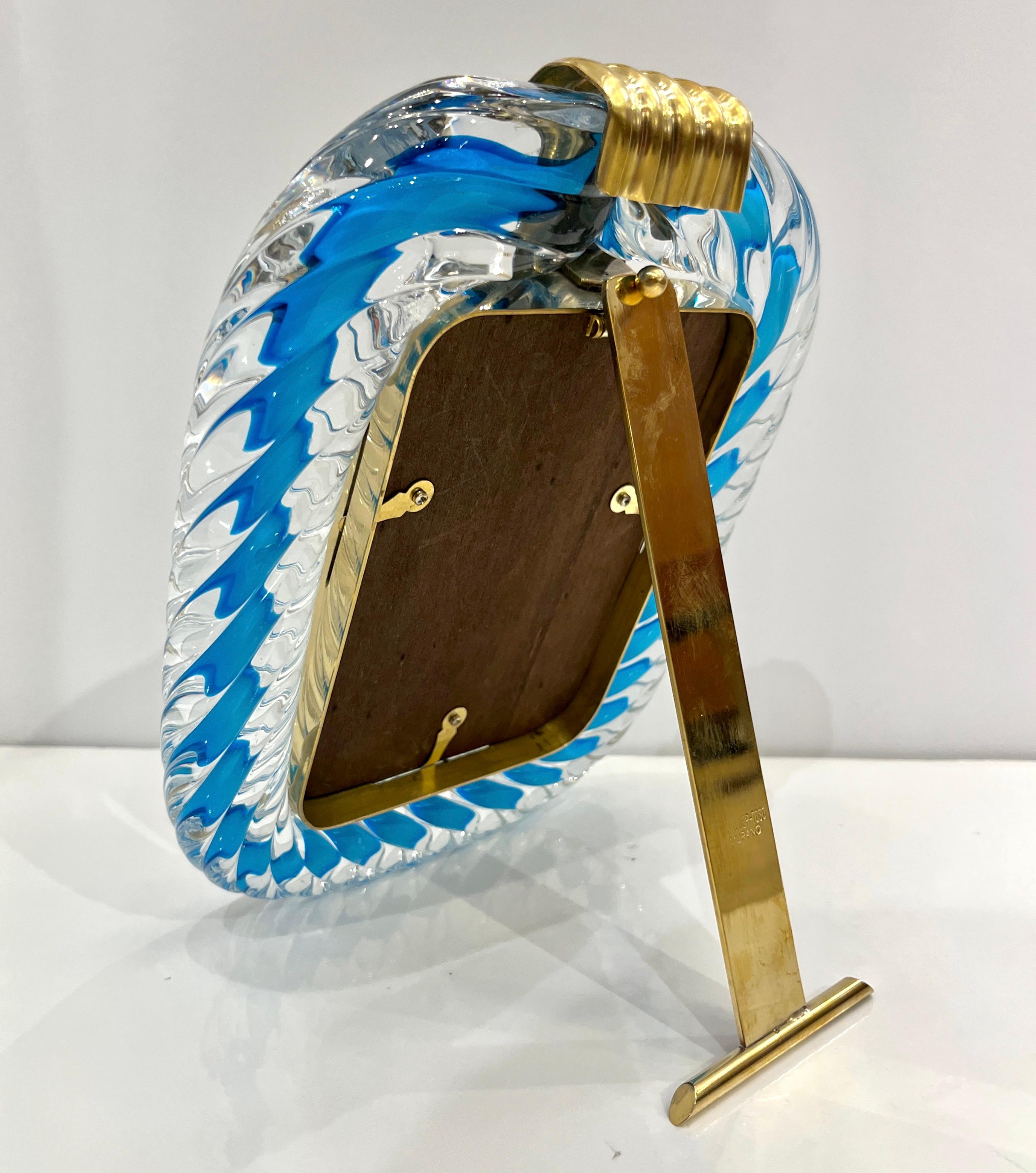 Cadre photo Barovier Toso du 21e siècle en verre de Murano bleu marine et or en vente 1