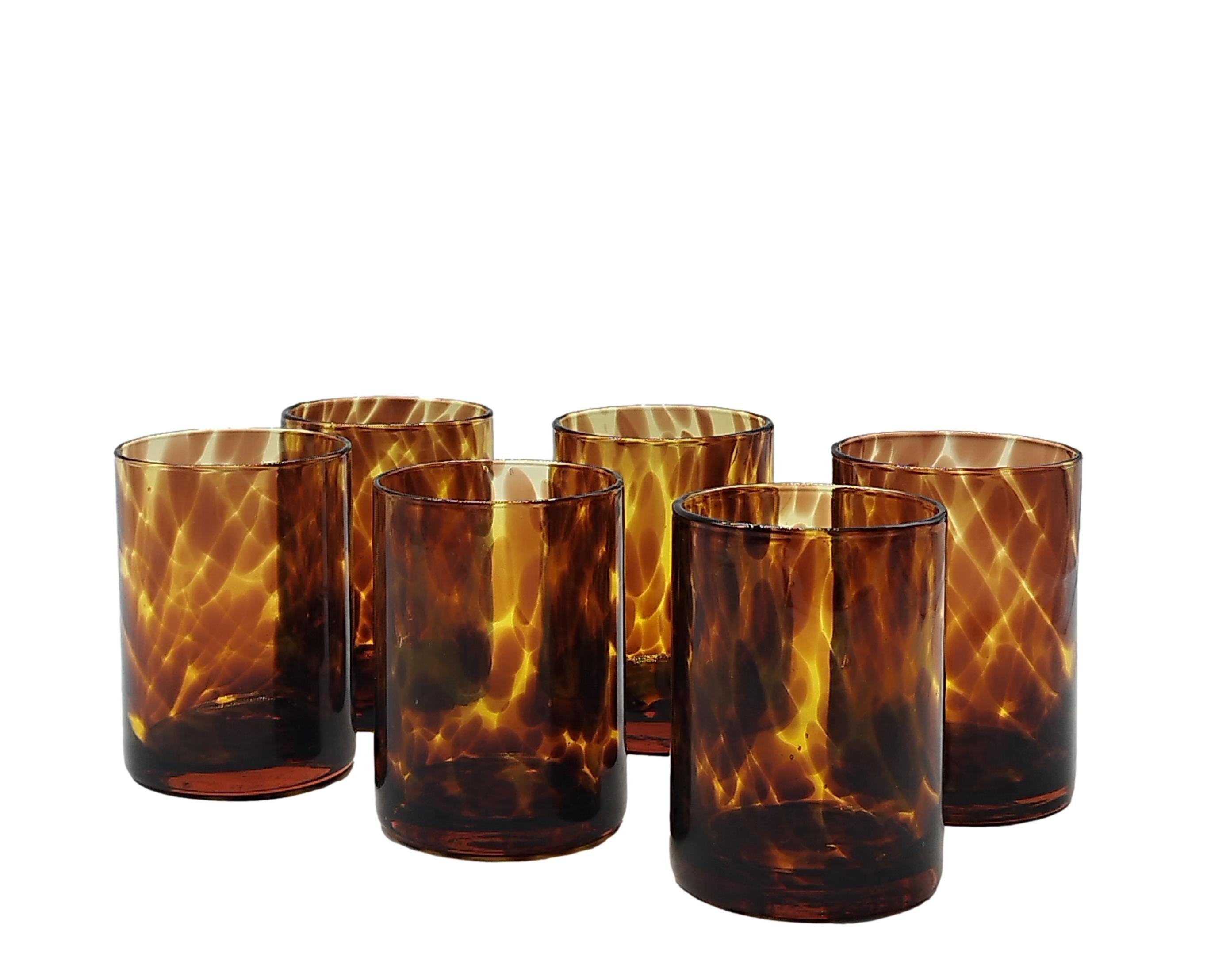 Mid-Century Modern Barovier & Toso Amber Tortoise Shell Drinking Glasses Set of Six, Italy 1970s For Sale