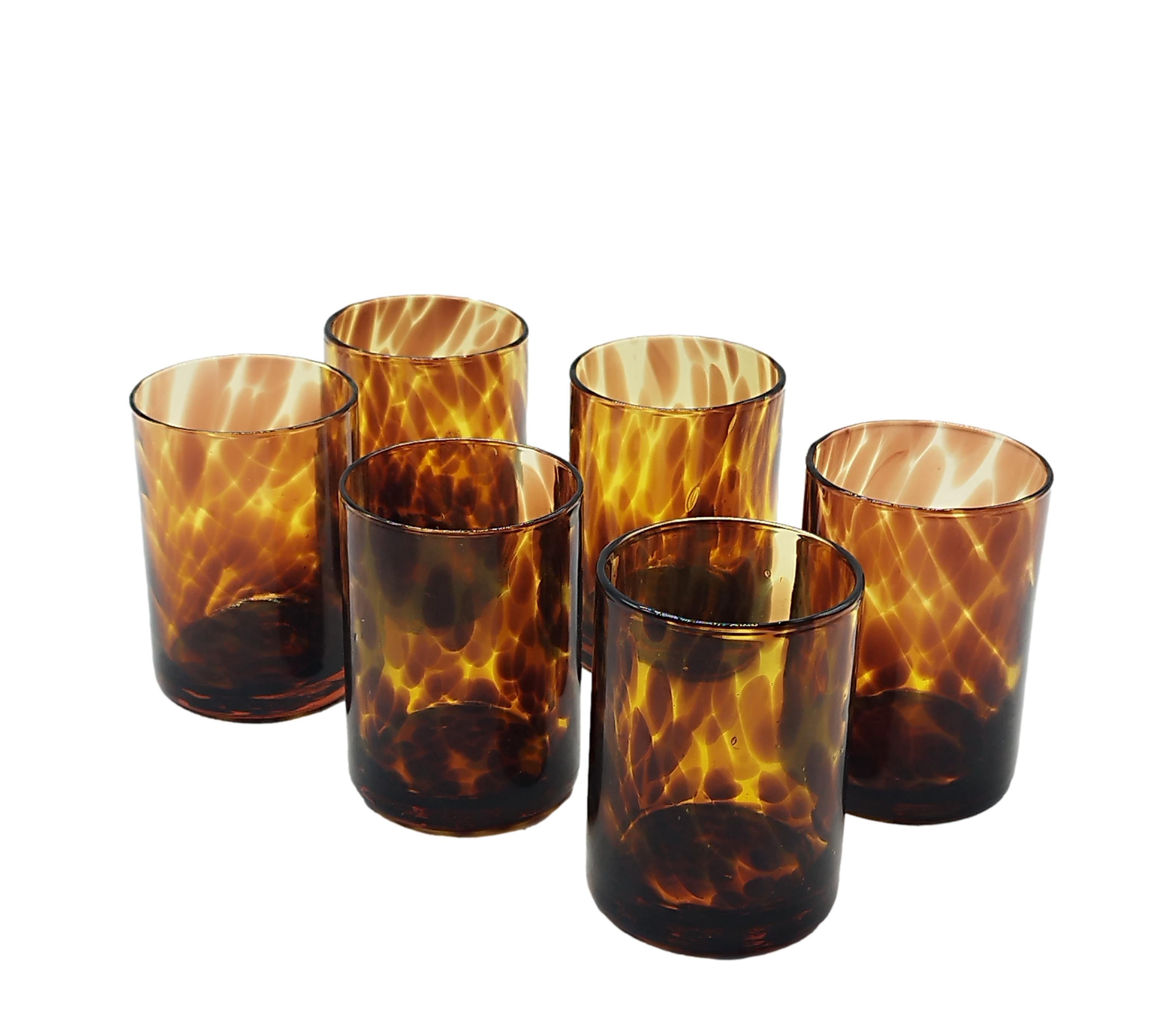 Italian Barovier & Toso Amber Tortoise Shell Drinking Glasses Set of Six, Italy 1970s For Sale