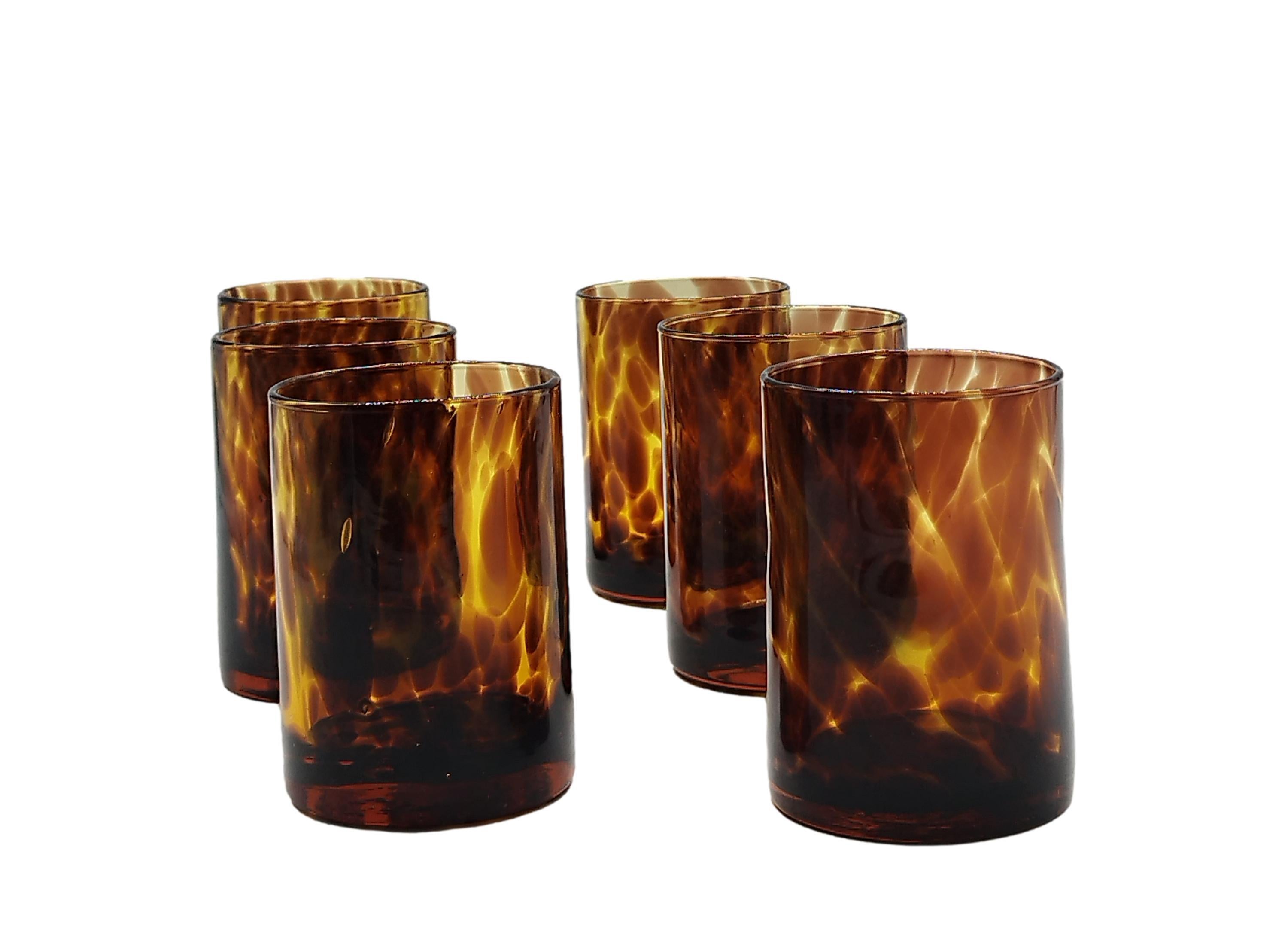 Barovier & Toso Amber Tortoise Shell Drinking Glasses Set of Six, Italy 1970s In Good Condition For Sale In Naples, IT