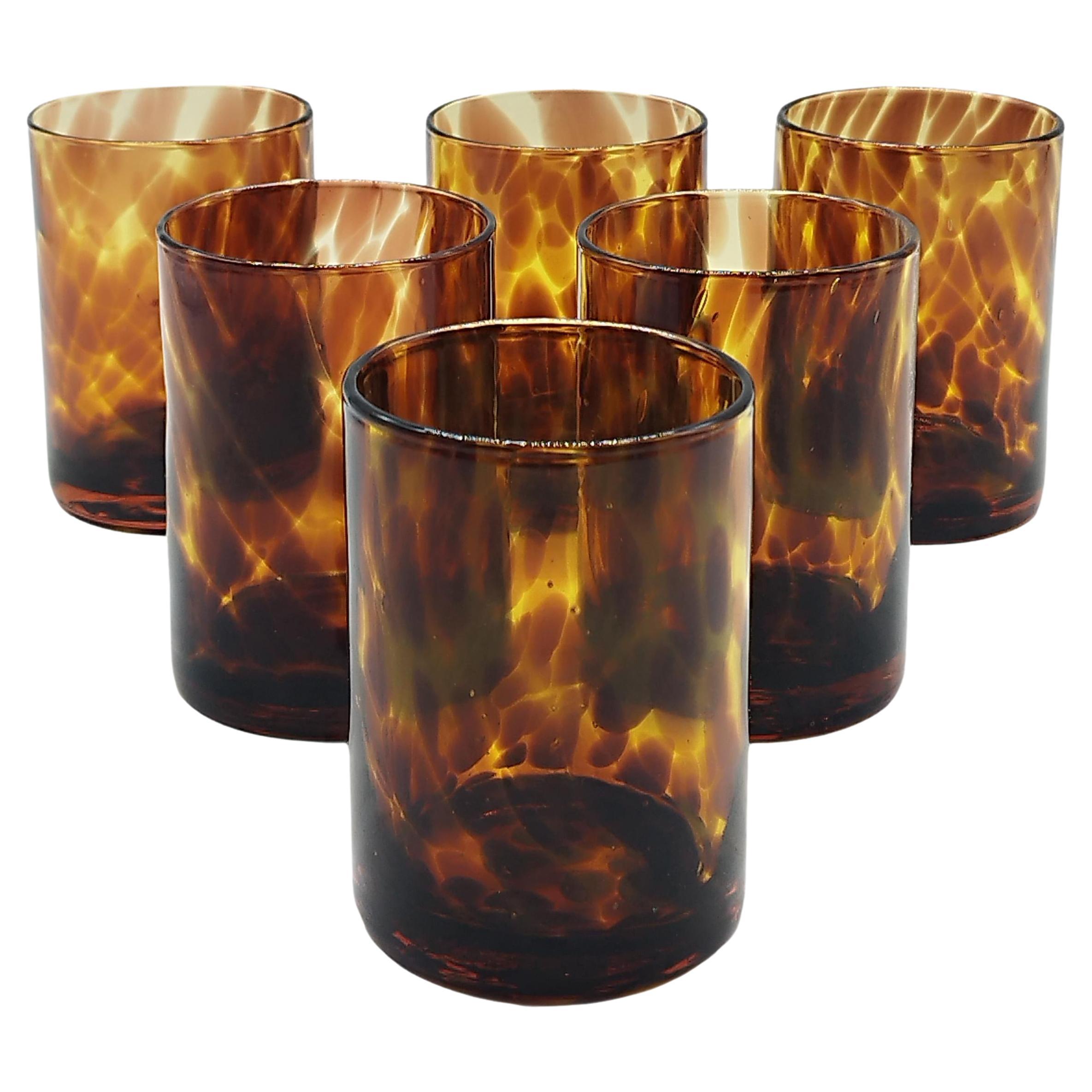 Barovier & Toso Amber Tortoise Shell Drinking Glasses Set of Six, Italy 1970s For Sale