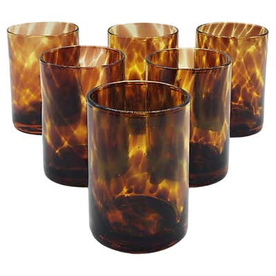 Vintage Amber Tortoise Shell Drinking Glasses Set of Four at 1stDibs