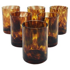 Vintage Barovier & Toso Amber Tortoise Shell Drinking Glasses Set of Six, Italy 1970s