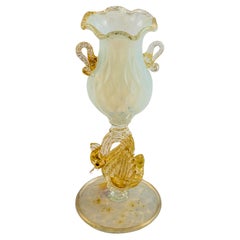 Antique Barovier & Toso Quilted Glass Vase, Fish Stem, Gold Fleck