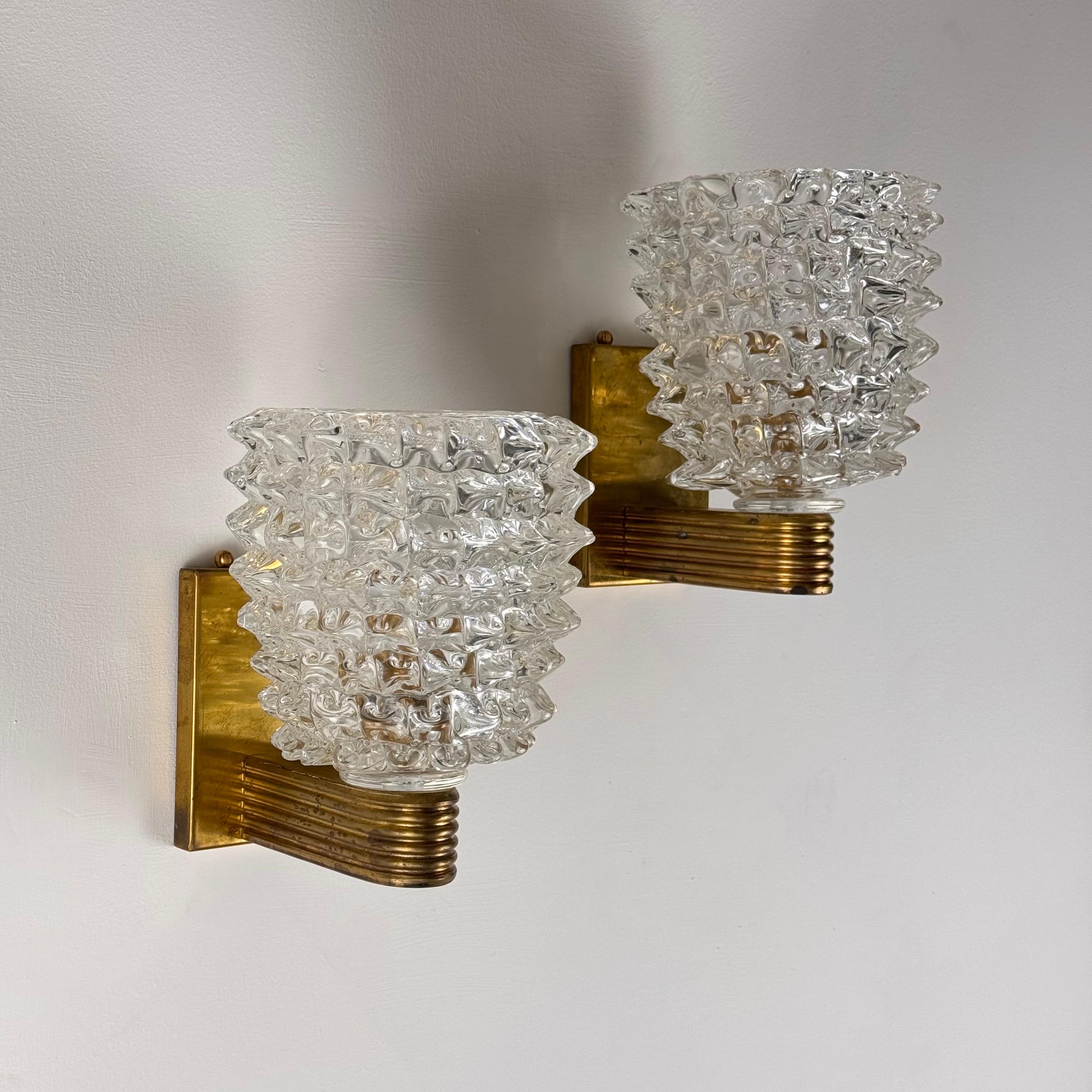 Art déco Barovier&Toso, appliques en verre de Murano 