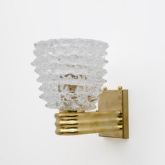 Barovier & Toso Art Dèco Style Brass and Rostrato Murano Glass Big Sconces, Pair