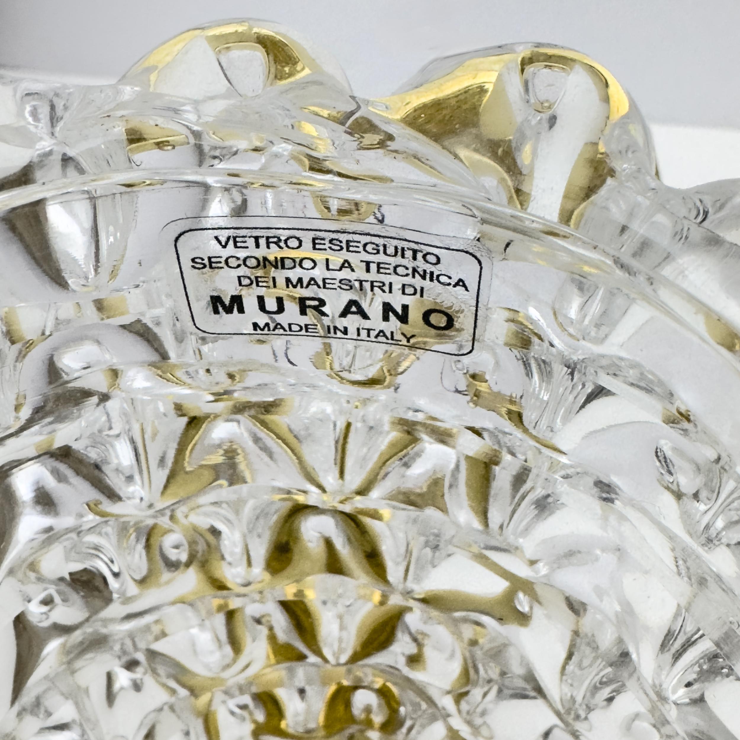 Barovier & Toso Art Dèco Style Brass and Rostrato Murano Glass Big Sconces, Pair For Sale 3