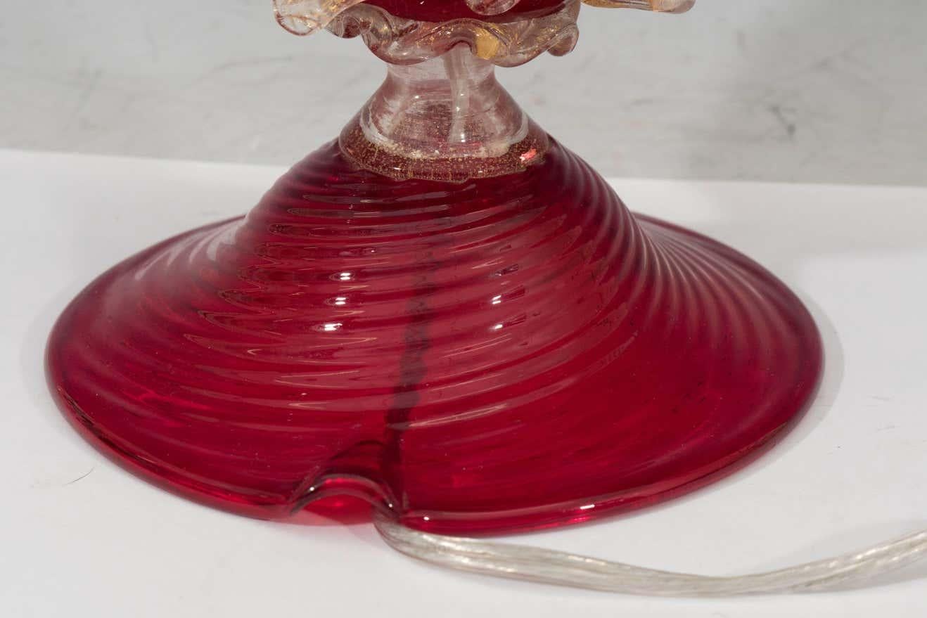 Barovier Toso Attr. Red Murano Glass Dolphin Lamp For Sale 3
