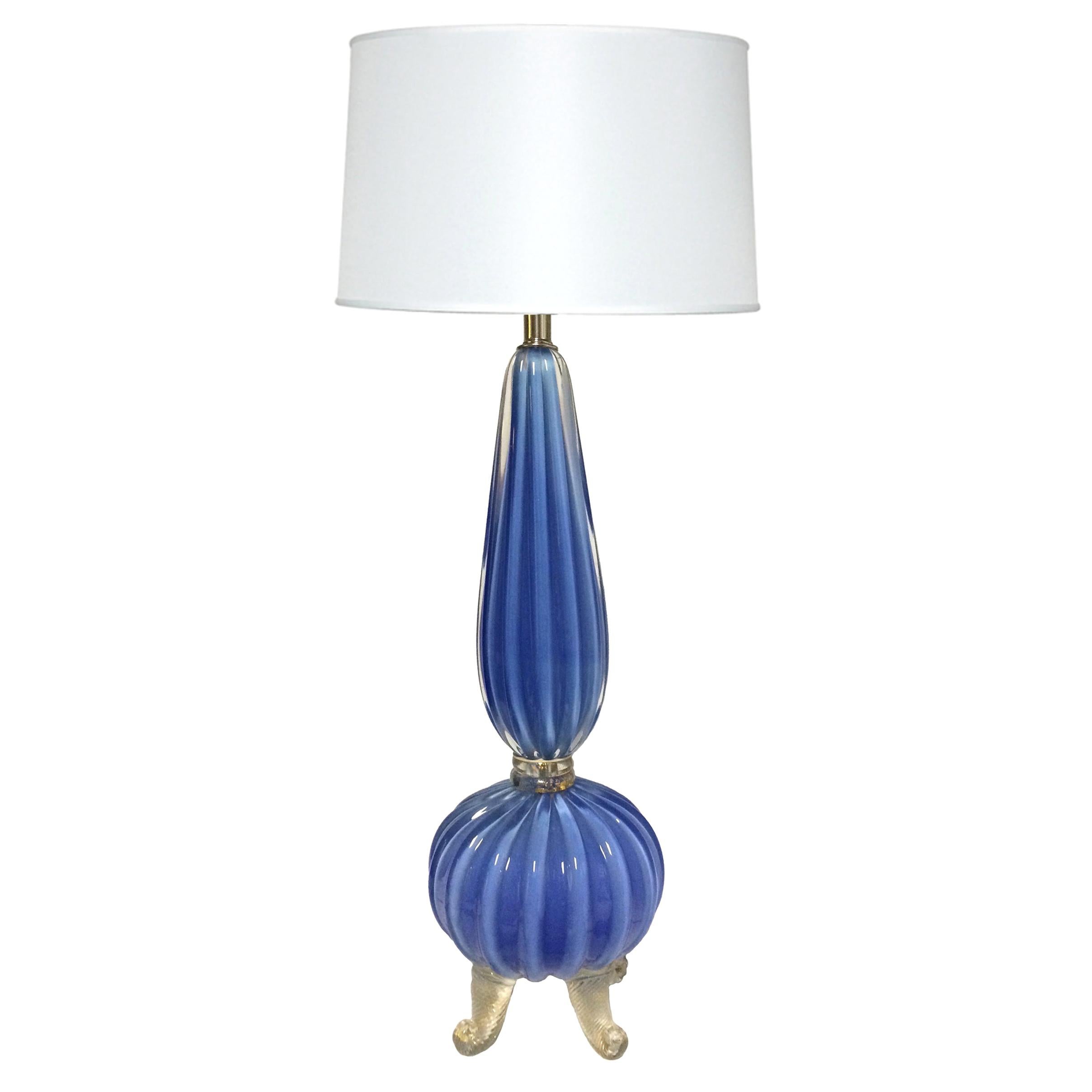 Barovier & Toso Attributed Blue Dolphin Footed Lamp