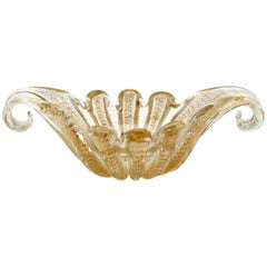 Barovier & Toso Attributed, Decorative Murano Bowl with Gold Rope Cordonato Oro