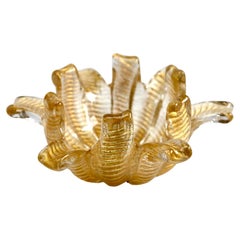 Barovier & Toso Attributed, Decorative Murano Bowl with Gold Rope Cordonato Oro