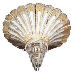Barovier Toso Attributed Murano Gold Palm Tree Chandelier 