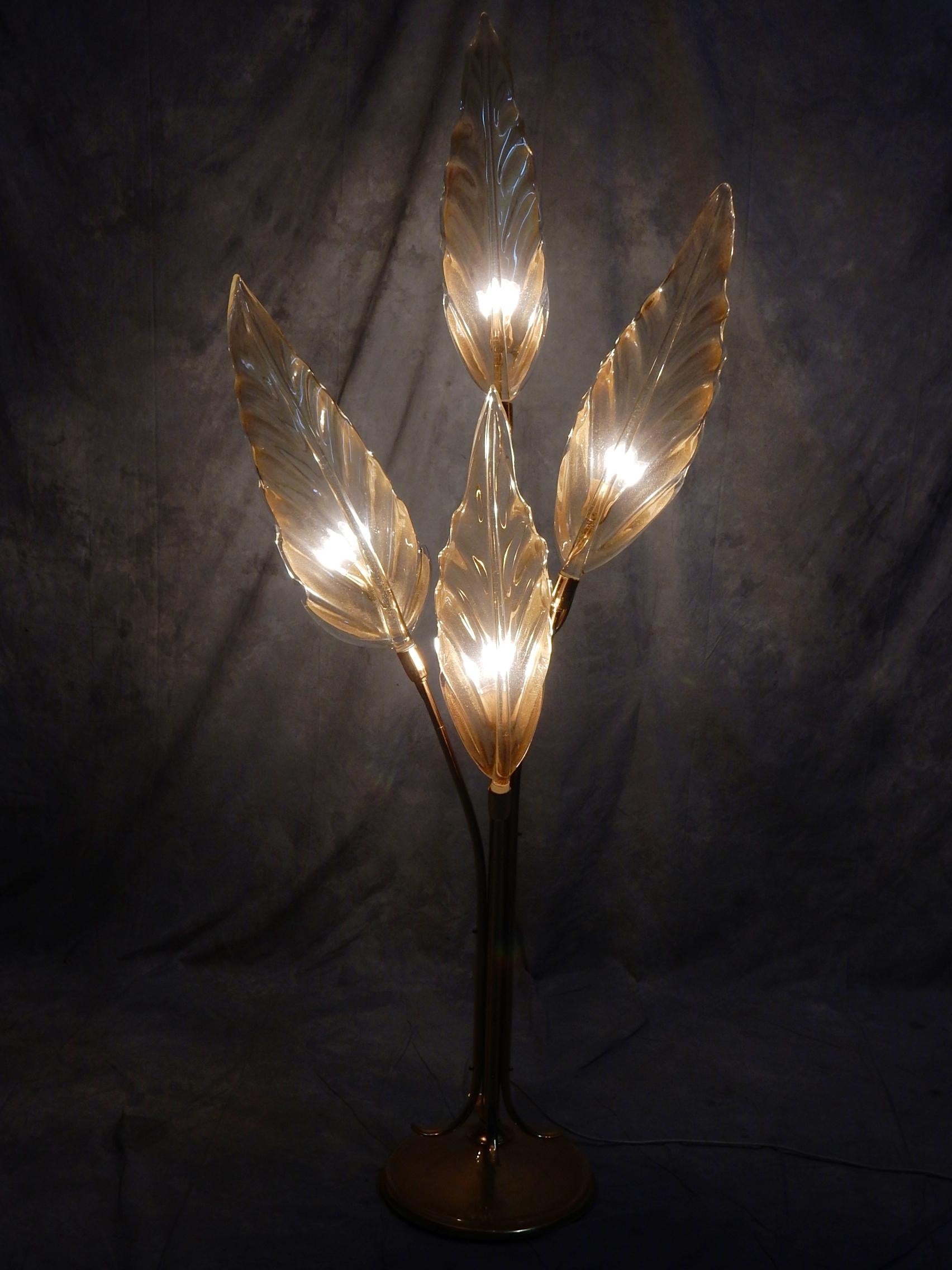 Italian Barovier & Toso Avventurina Art Glass Taro Leaf Floor Lamp