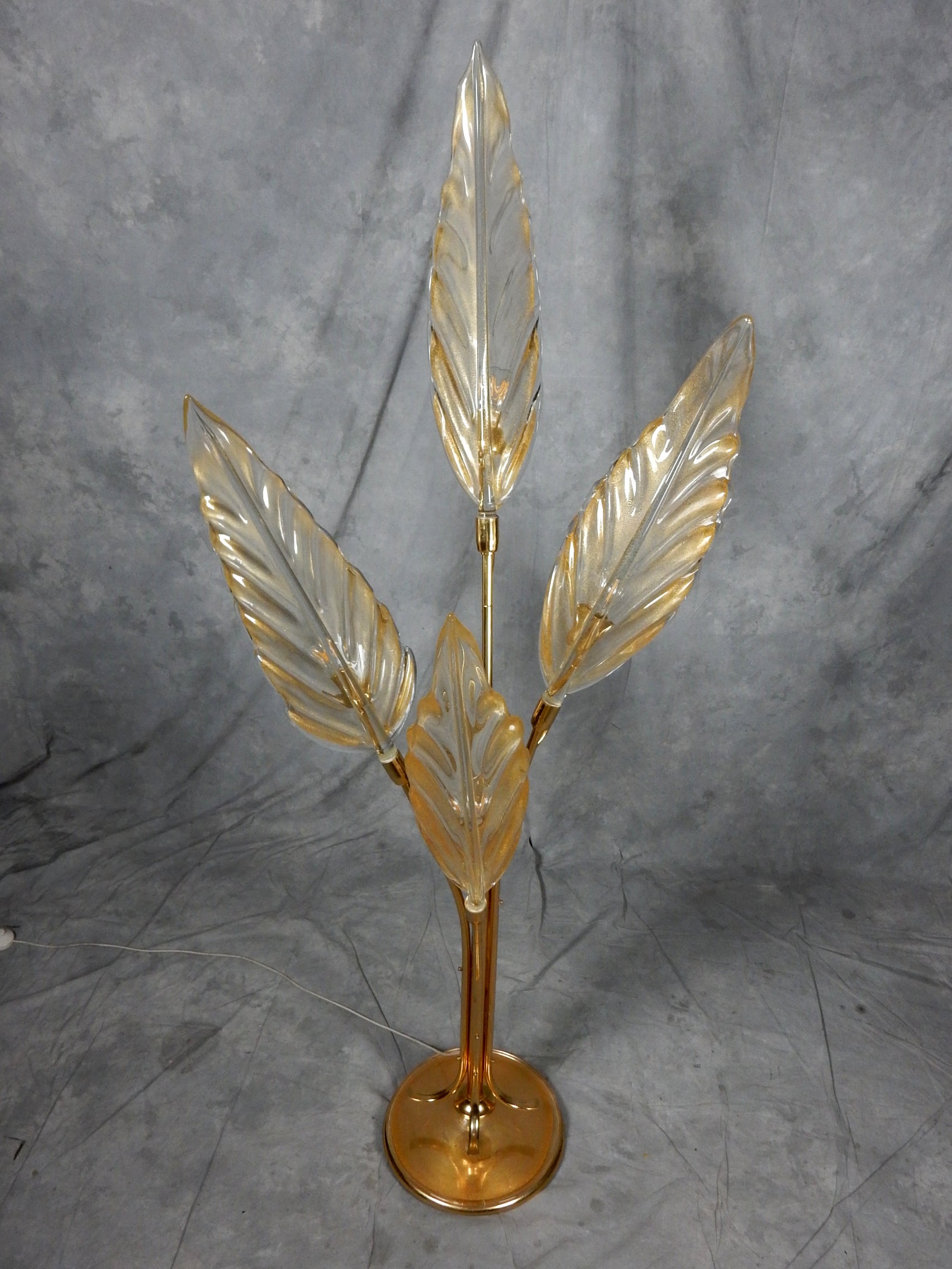 Metal Barovier & Toso Avventurina Art Glass Taro Leaf Floor Lamp