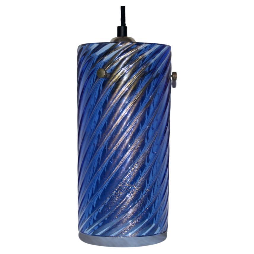 Barovier & Toso Blue Murano Glass "Twist" Hanging Pendant with Gold Inclusions For Sale