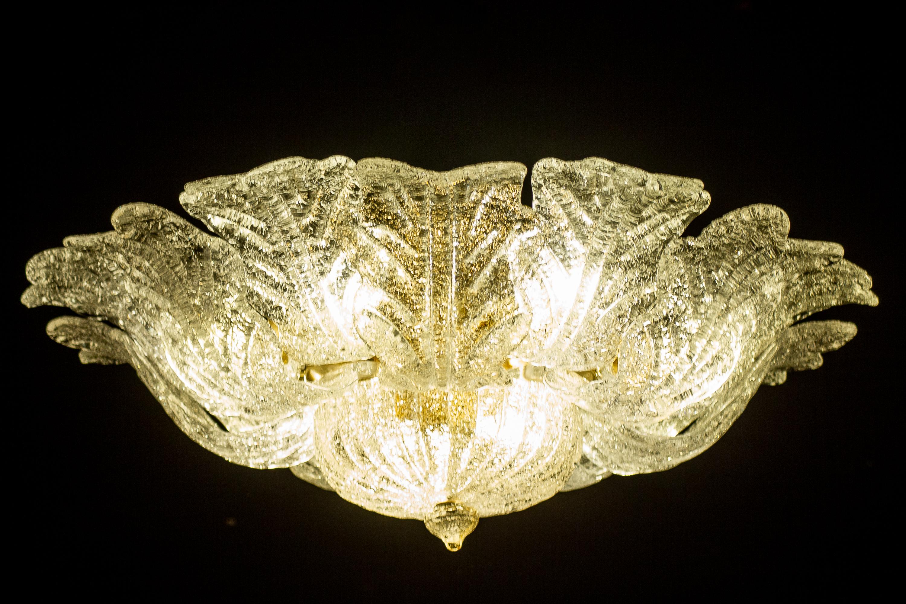 Barovier & Toso Brass Frame Murano Glass Ceiling Light or Flushmount 3