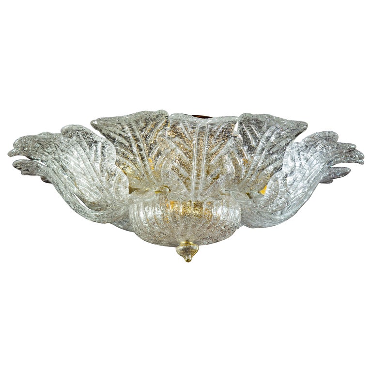 Barovier And Toso Brass Frame Murano Glass Ceiling Light Or
