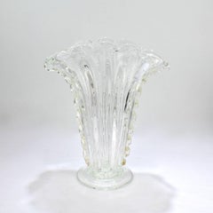Barovier & Toso Bullicante Clear and Gold Foil Murano Glass Fan Flower Vase