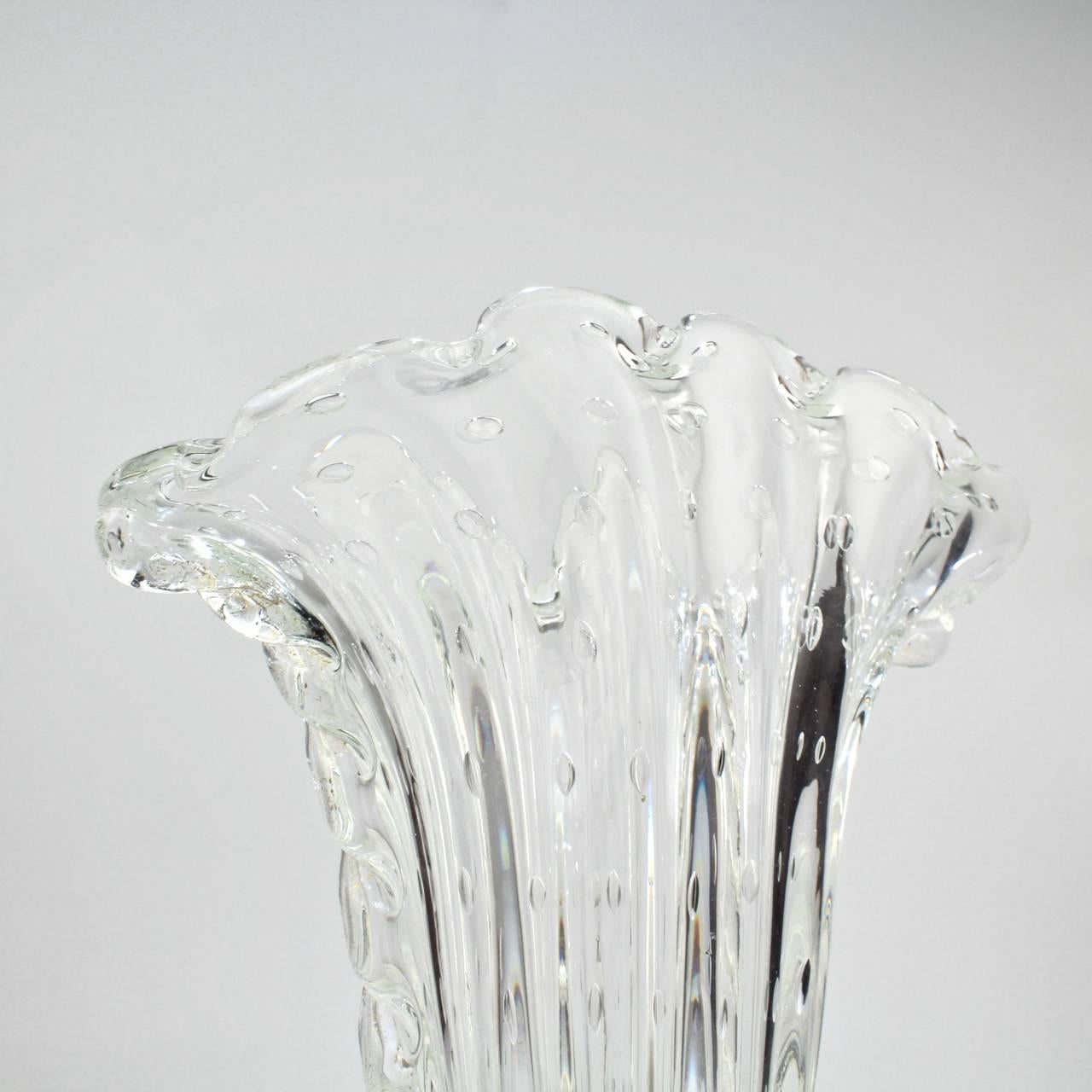 Vase à fleurs éventail en verre de Murano transparent et feuille d'or Barovier & Toso Bullicante en vente 2