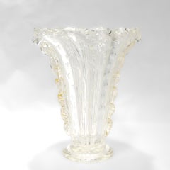 Barovier & Toso Bullicante Clear and Gold Foil Murano Glass Flower Vase