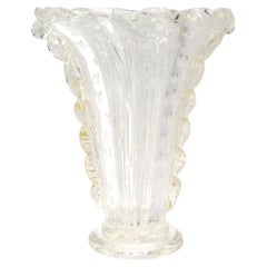 Barovier & Toso Bullicante Clear and Gold Foil Murano Glass Flower Vase