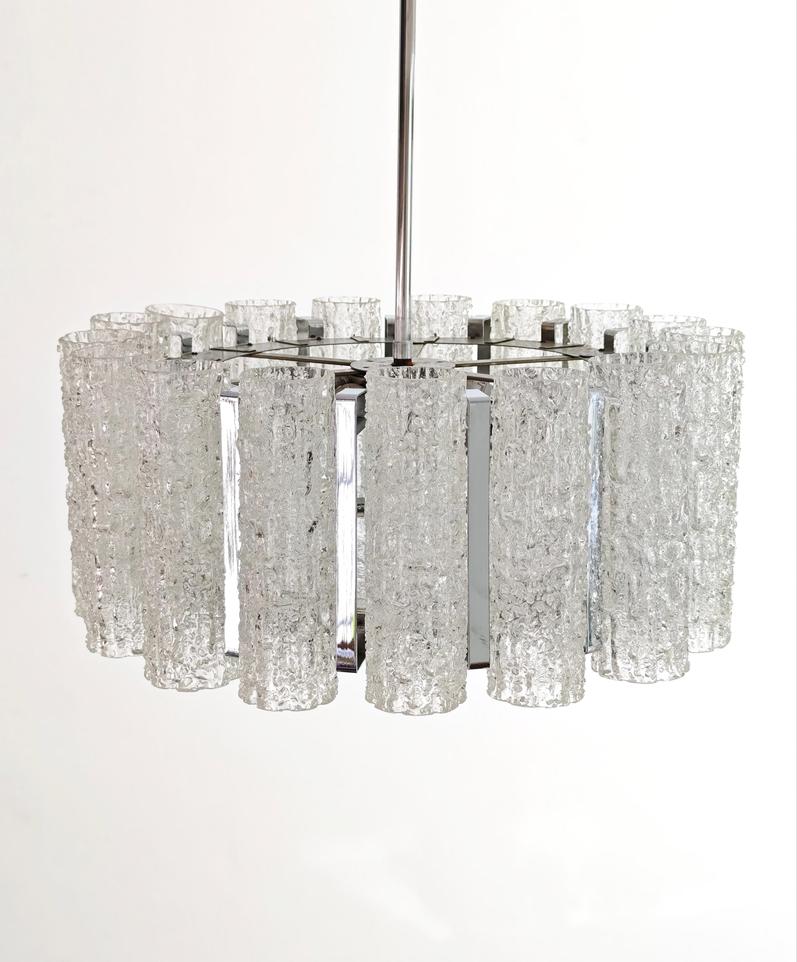 Barovier & Toso Chandelier Glass and Brass Metal Chrome Mid-Century Italy 1969s For Sale 4