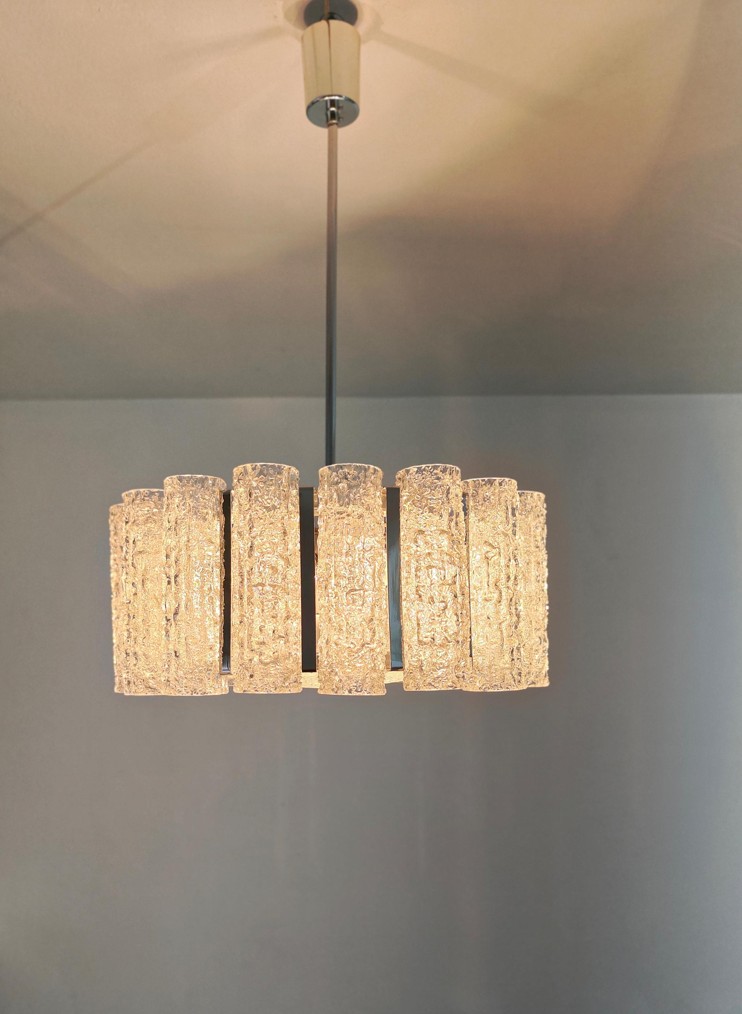 Barovier & Toso Chandelier Glass and Brass Metal Chrome Mid-Century Italy 1969s For Sale 5