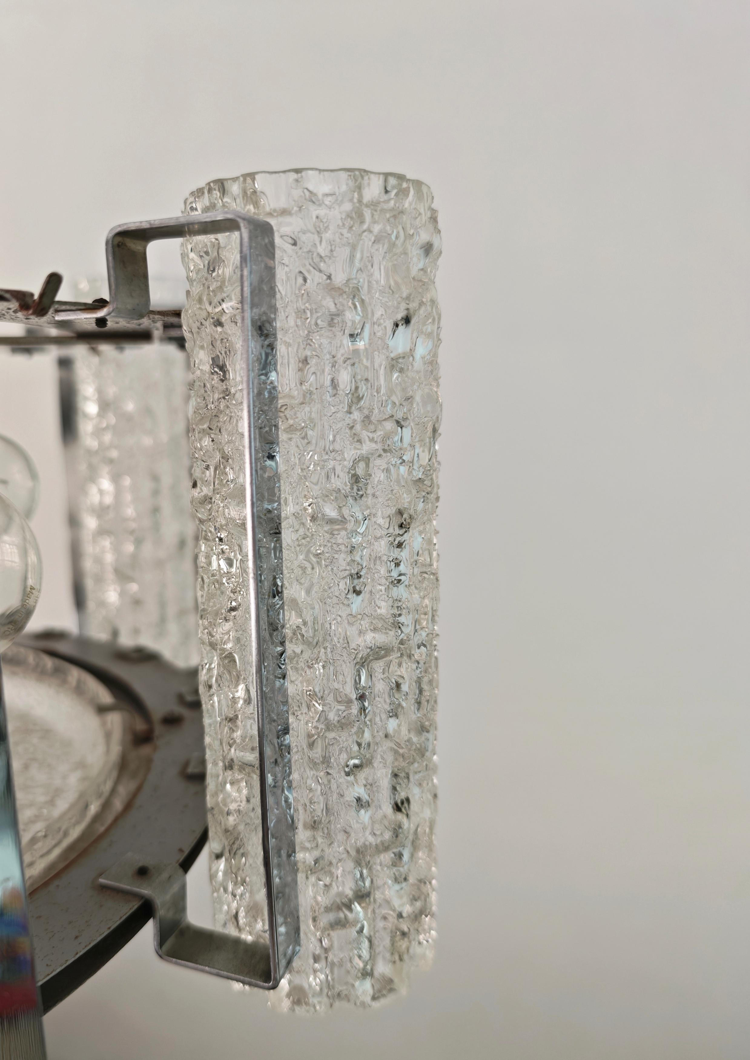 Italian Barovier & Toso Chandelier Glass and Brass Metal Chrome Mid-Century Italy 1969s For Sale