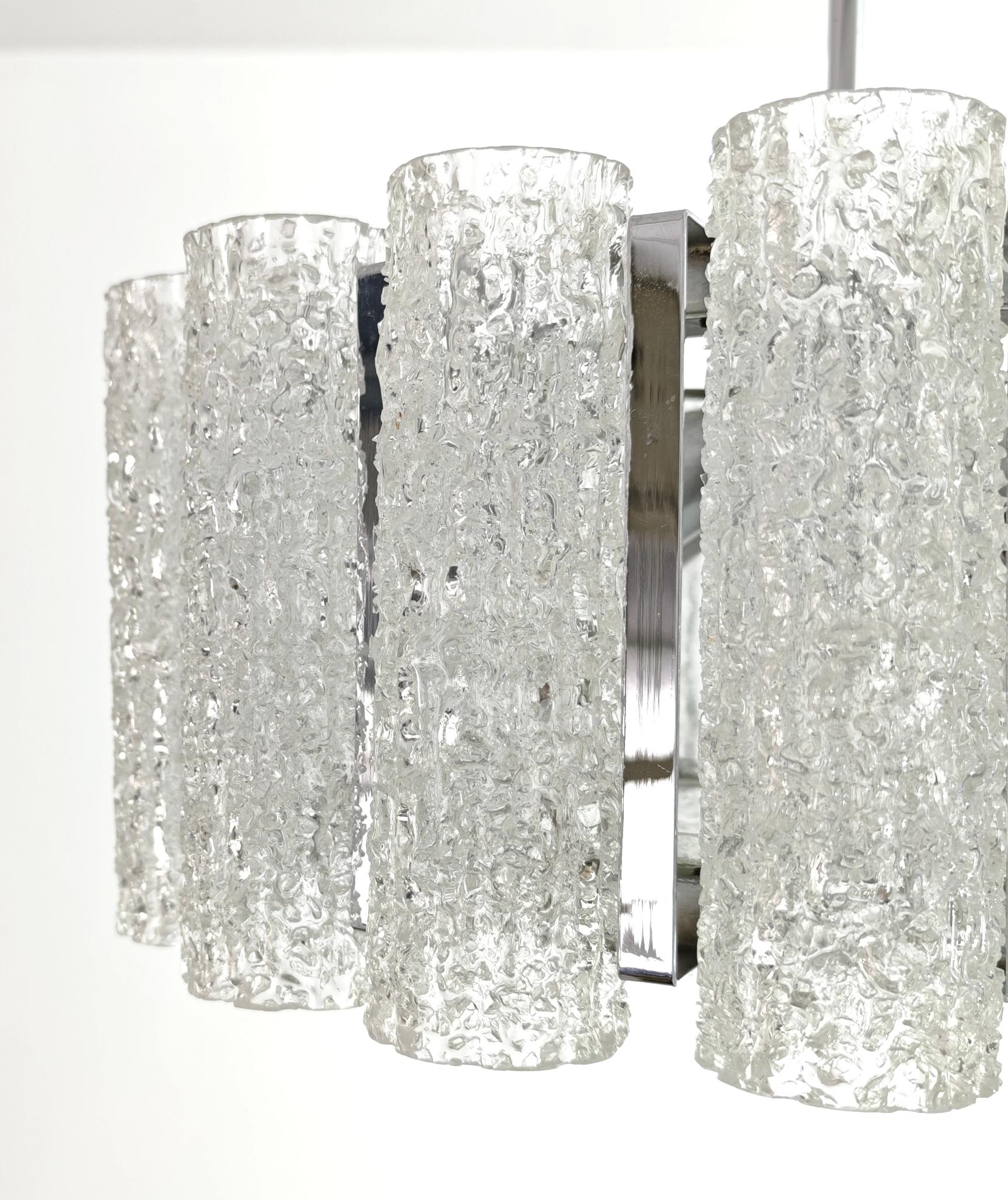 Barovier & Toso Chandelier Glass and Brass Metal Chrome Mid-Century Italy 1969s In Good Condition For Sale In Palermo, IT