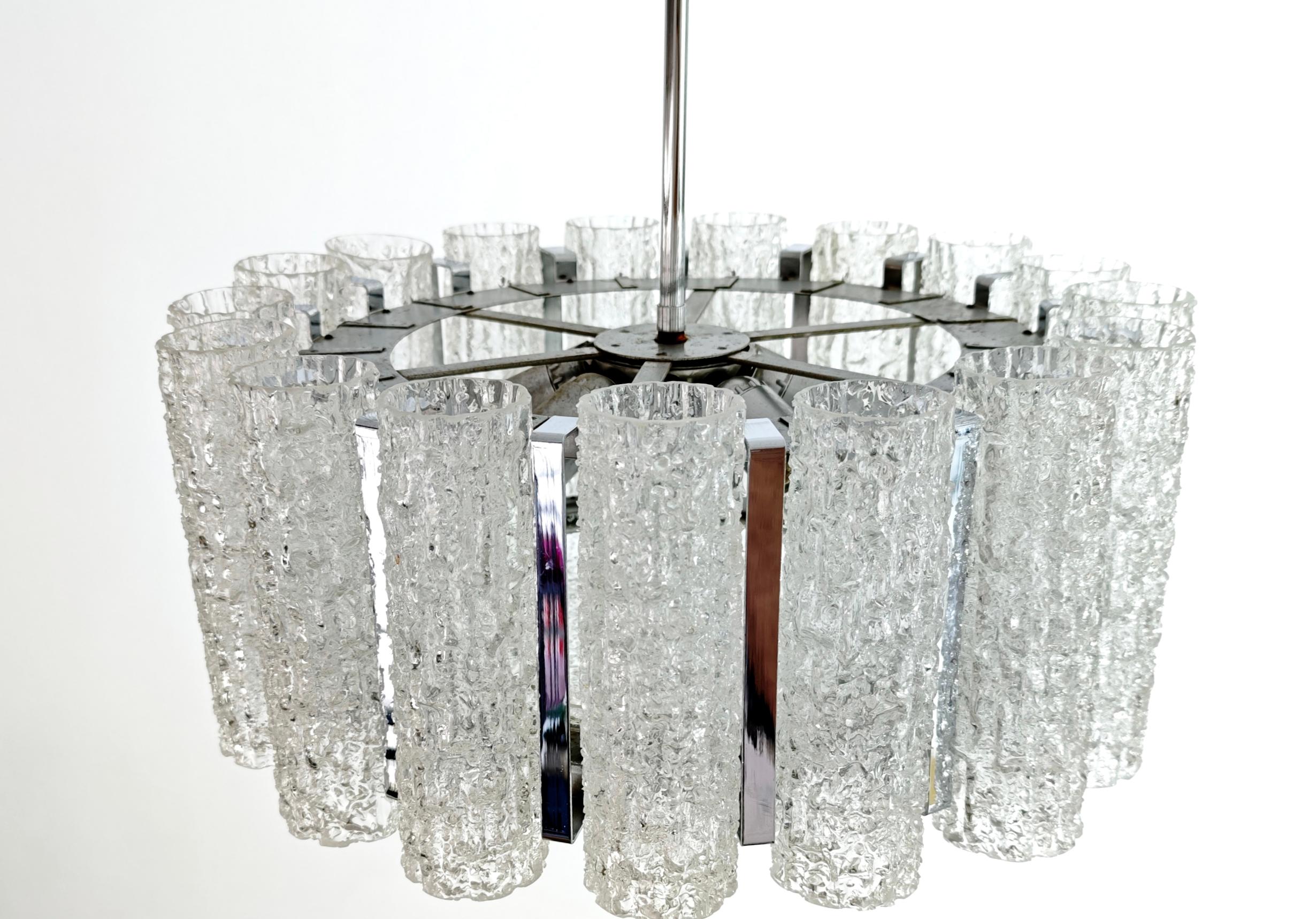 20th Century Barovier & Toso Chandelier Glass and Brass Metal Chrome Mid-Century Italy 1969s For Sale