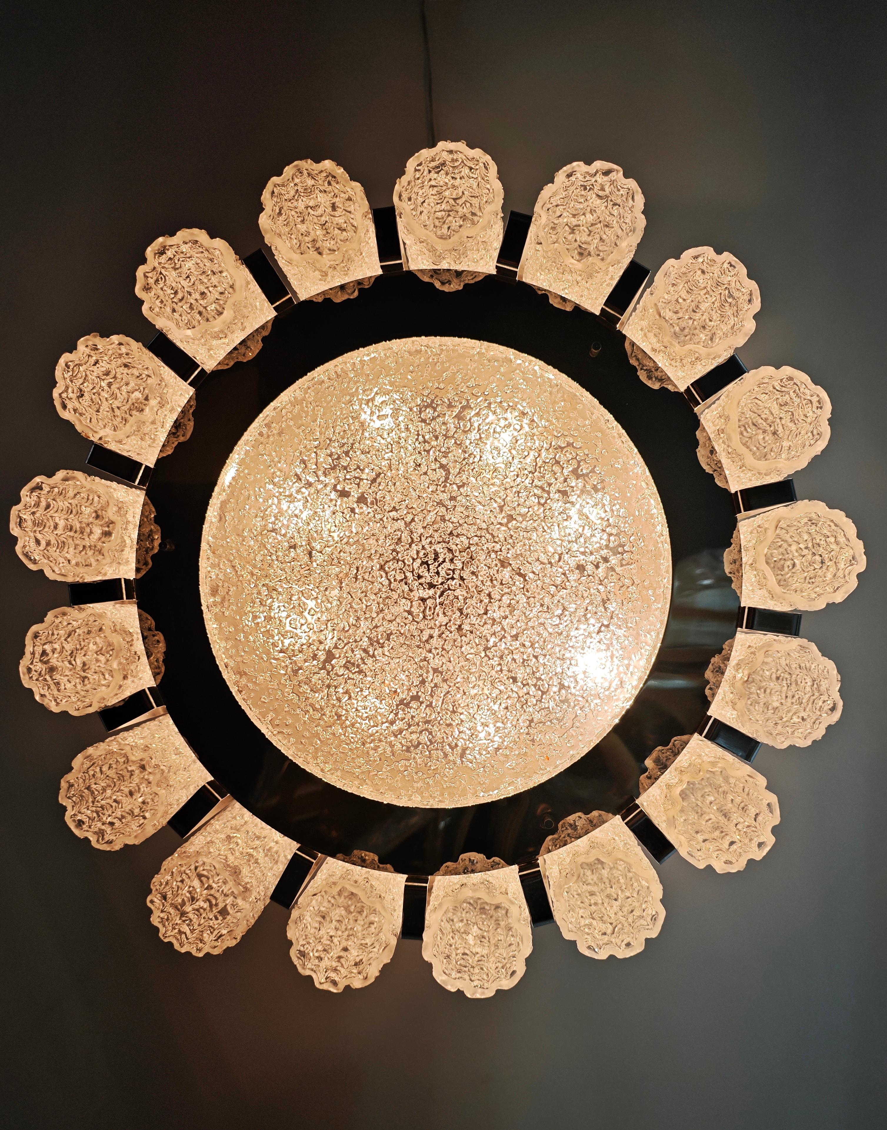 Barovier & Toso Chandelier Glass and Brass Metal Chrome Mid-Century Italy 1969s For Sale 1