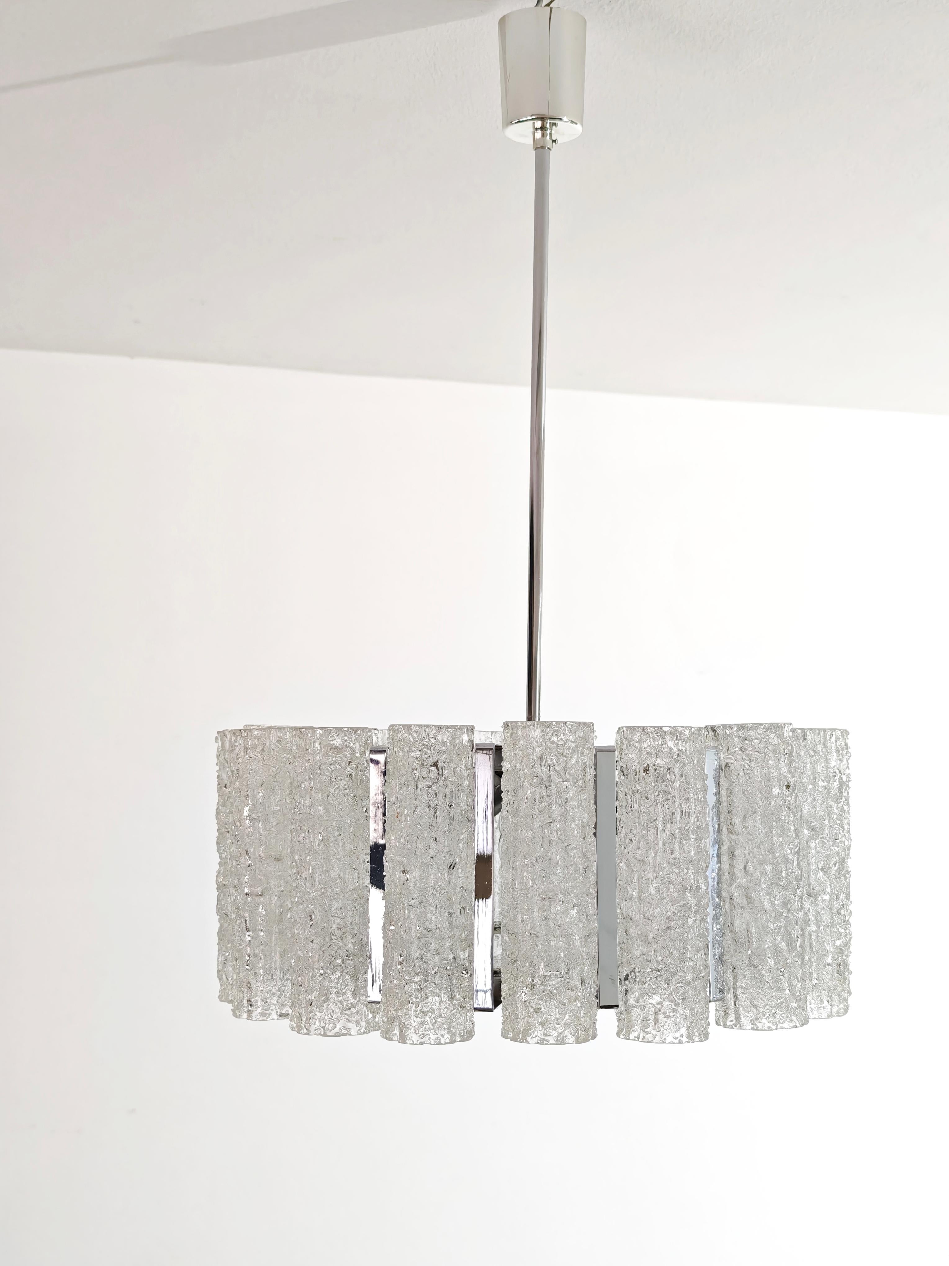 Barovier & Toso Chandelier Glass and Brass Metal Chrome Mid-Century Italy 1969s For Sale 2
