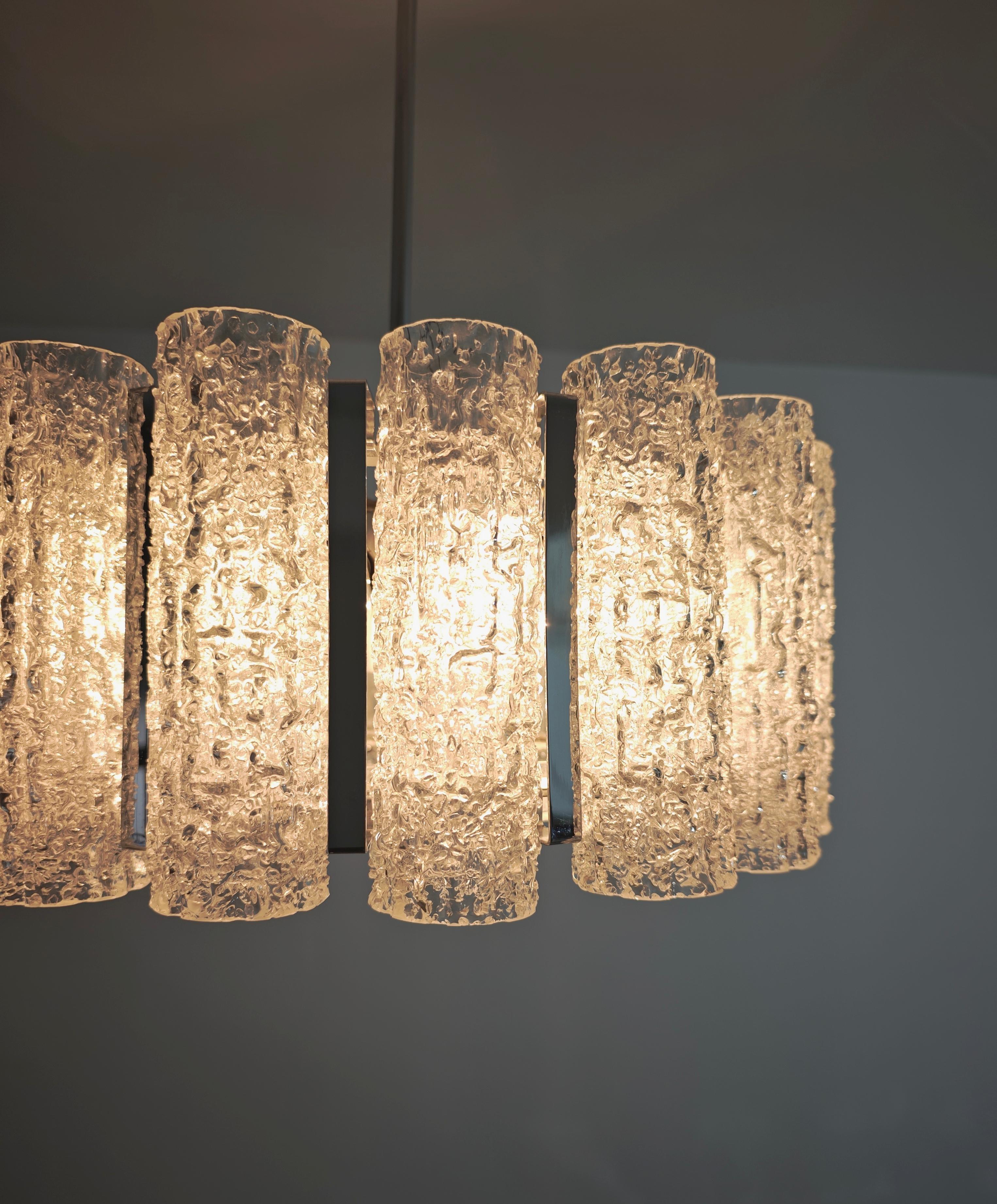 Barovier & Toso Chandelier Glass and Brass Metal Chrome Mid-Century Italy 1969s For Sale 3