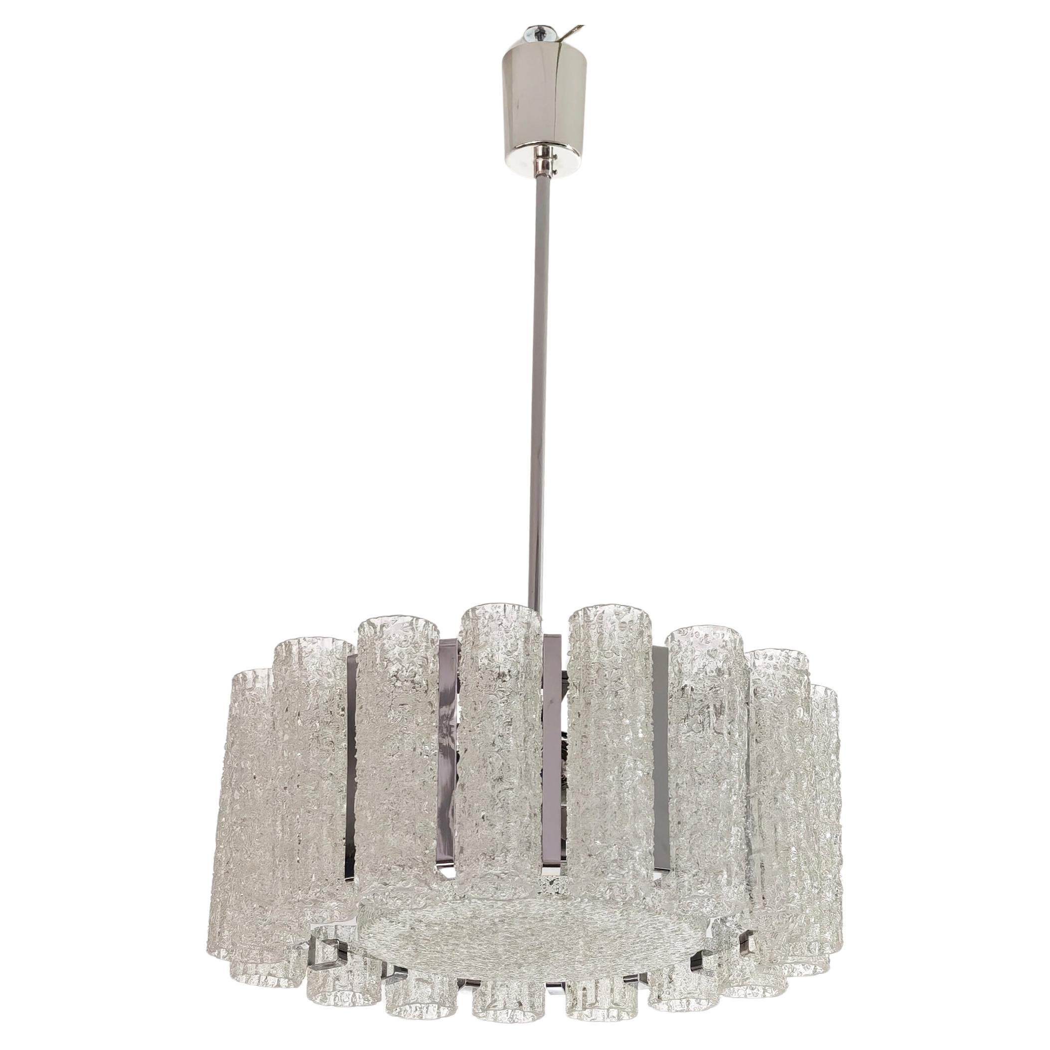 Barovier & Toso Chandelier Glass and Brass Metal Chrome Mid-Century Italy 1969s For Sale