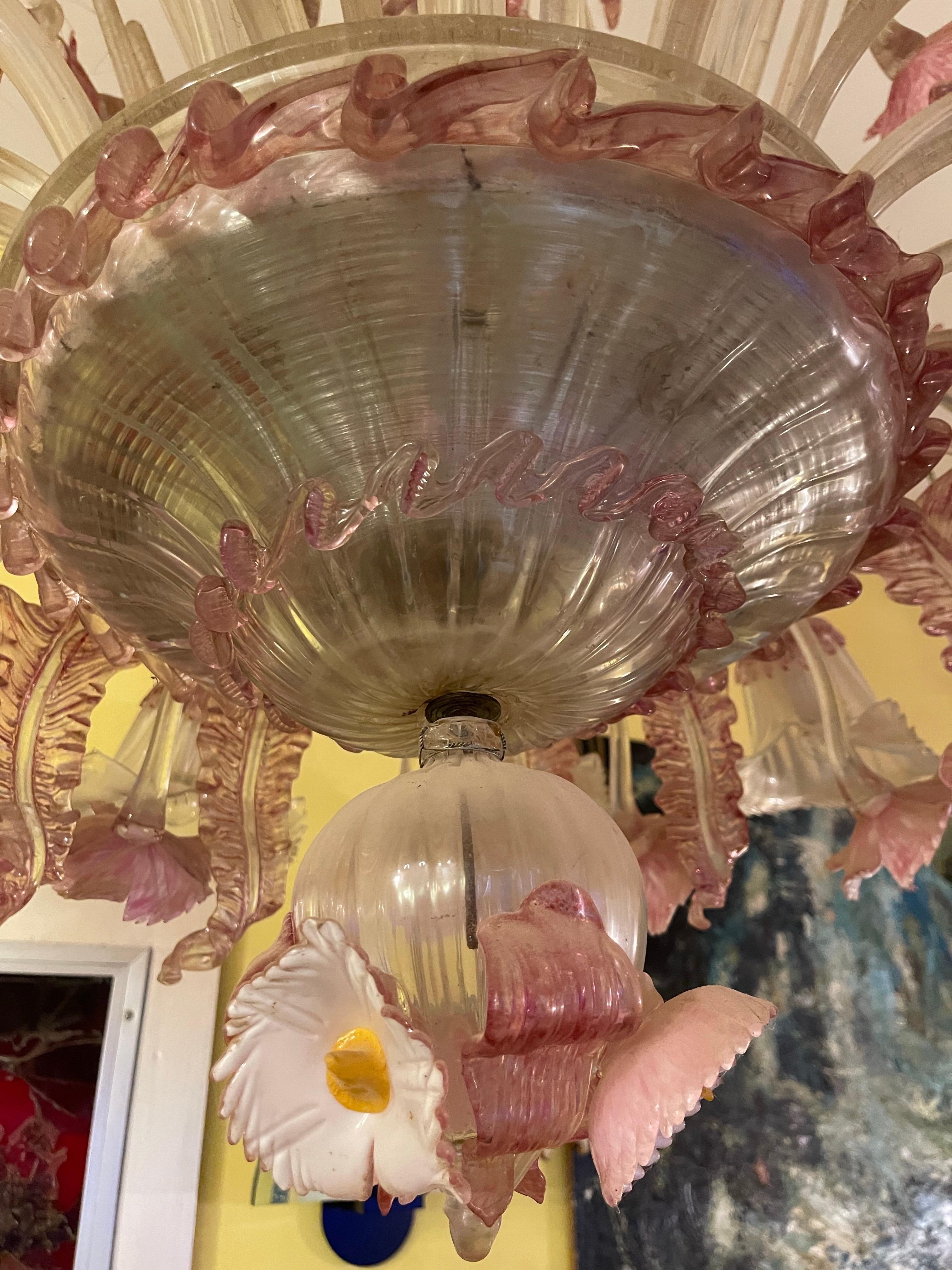Barovier & Toso Kronleuchter Glas Murano Modell floral Einzigartig , Italien 1970er im Zustand „Gut“ im Angebot in La xara, VC