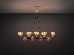 Lampadario Barovier&Toso in ottone e vetro con motivi floreali