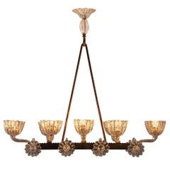 Lampadario Barovier&Toso in ottone e vetro con motivi floreali