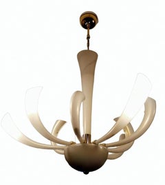Barovier & Toso Chandelier Mod. "Fireworks" Murano Glass Opaline With Gold