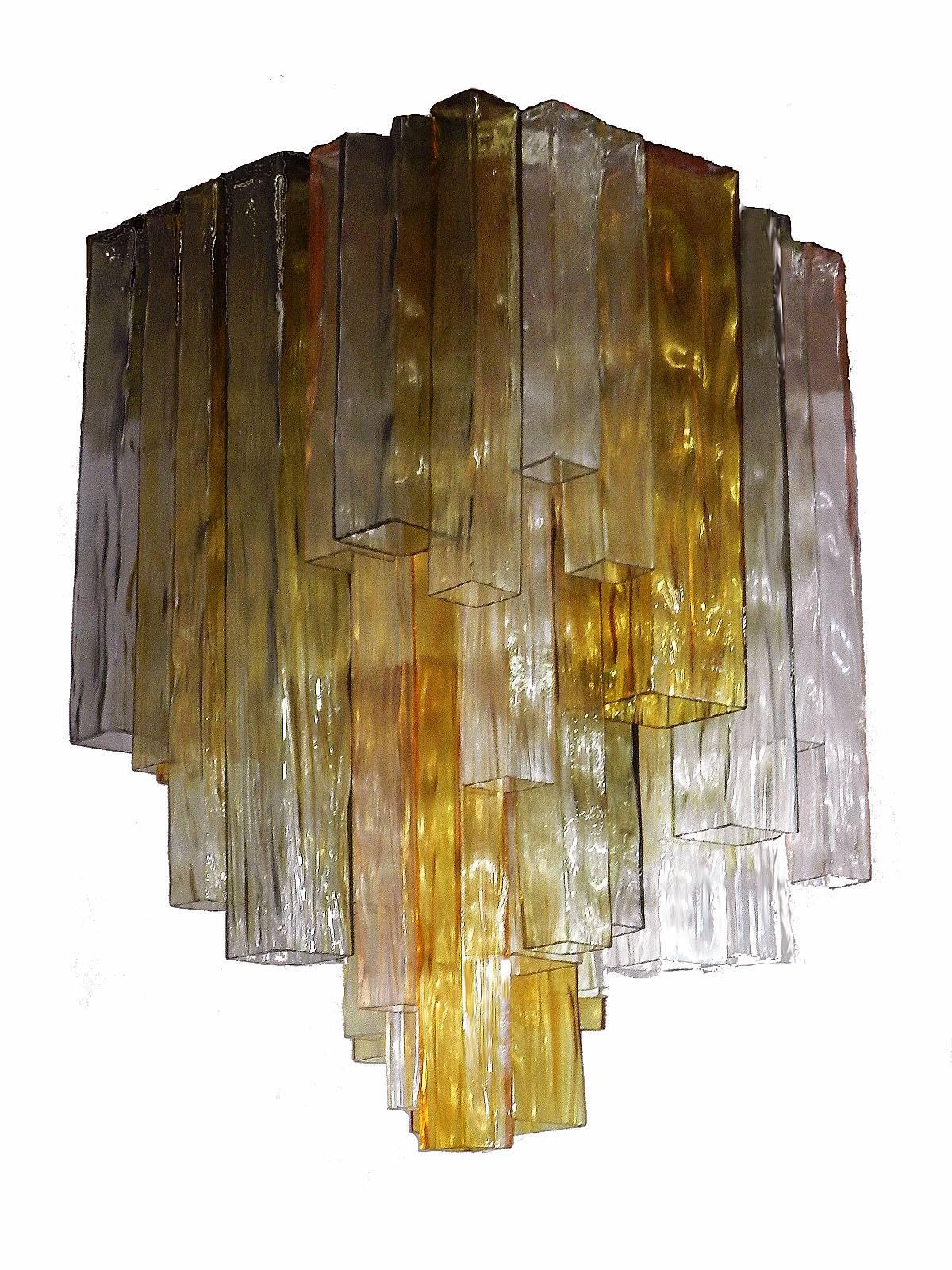 Italian Barovier & Toso Chandelier Venini Four-Color Glass Flush Mount Ceiling Light For Sale
