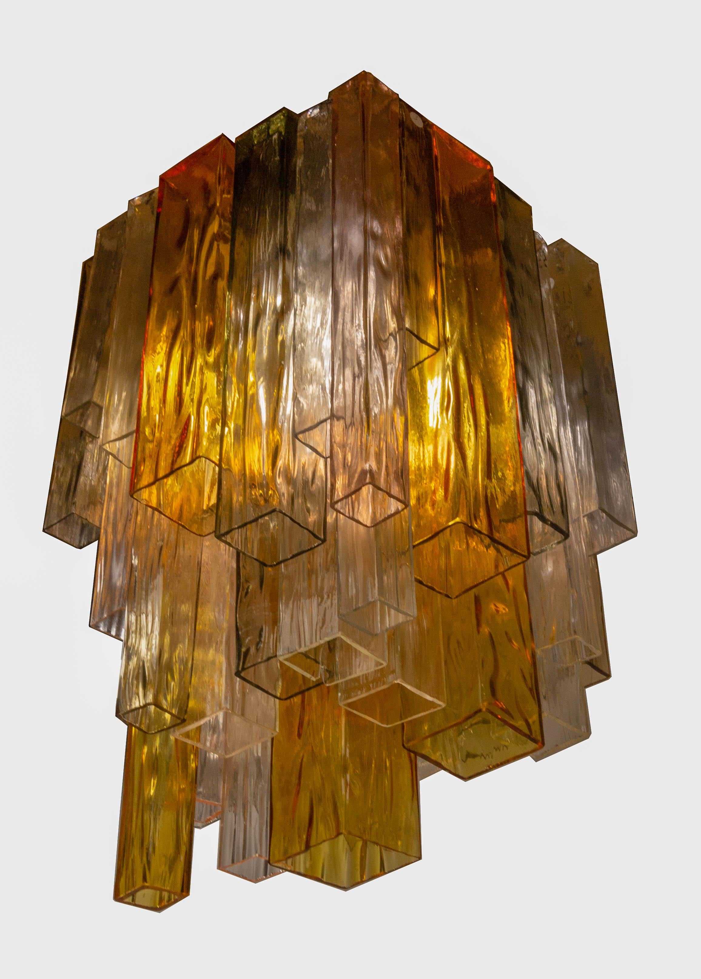 Barovier & Toso Chandelier Venini Four-Color Glass Flush Mount Ceiling Light In Good Condition For Sale In Labrit, Landes
