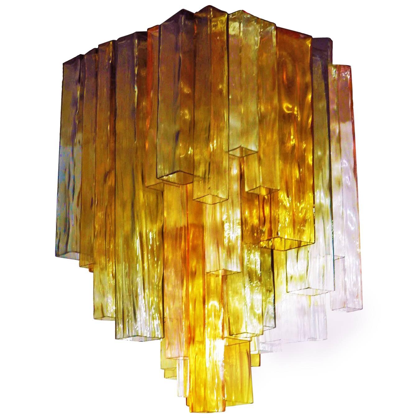 Barovier & Toso Chandelier Venini Four-Color Glass Flush Mount Ceiling Light For Sale