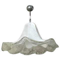 Vintage Barovier & Toso chandelier white Glass Murano chrome 52 cm, Italy, 1970