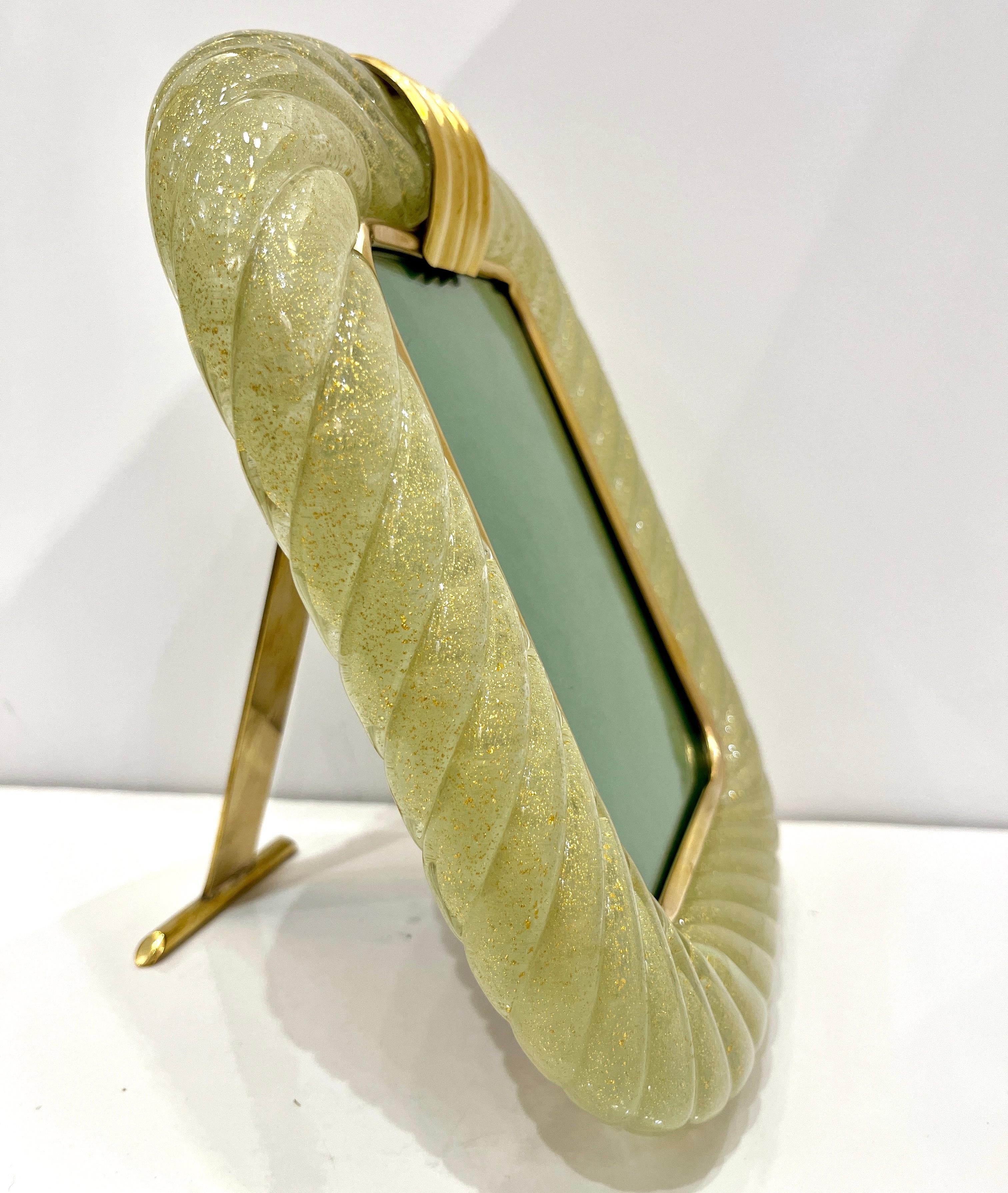 Mid-Century Modern Barovier Toso Contemporary 24 Kt Gold Chartreuse Murano Glass Photo Frame