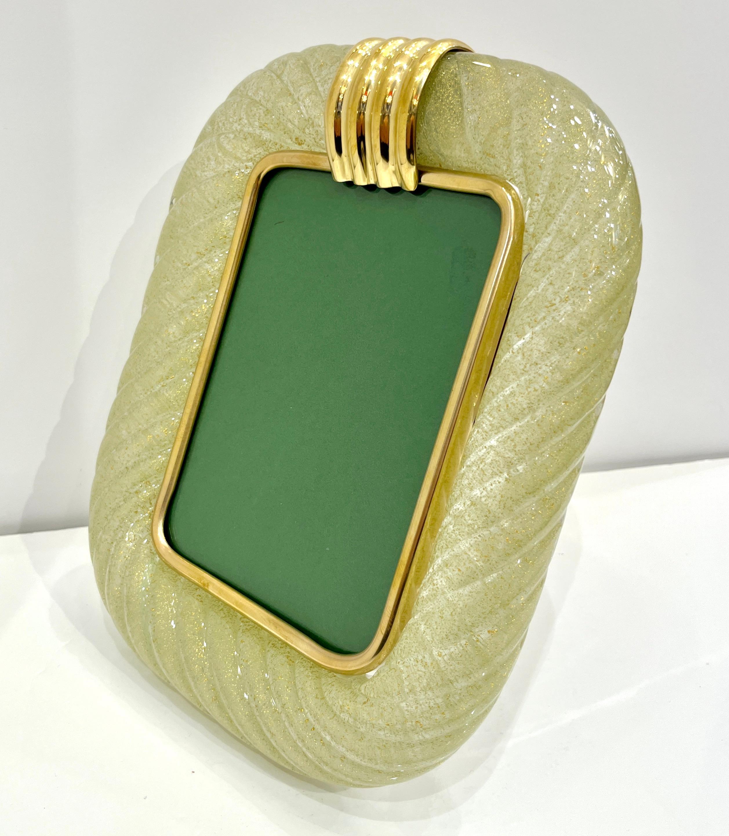 Barovier Toso Contemporary 24 Kt Gold Chartreuse Murano Glass Photo Frame 1