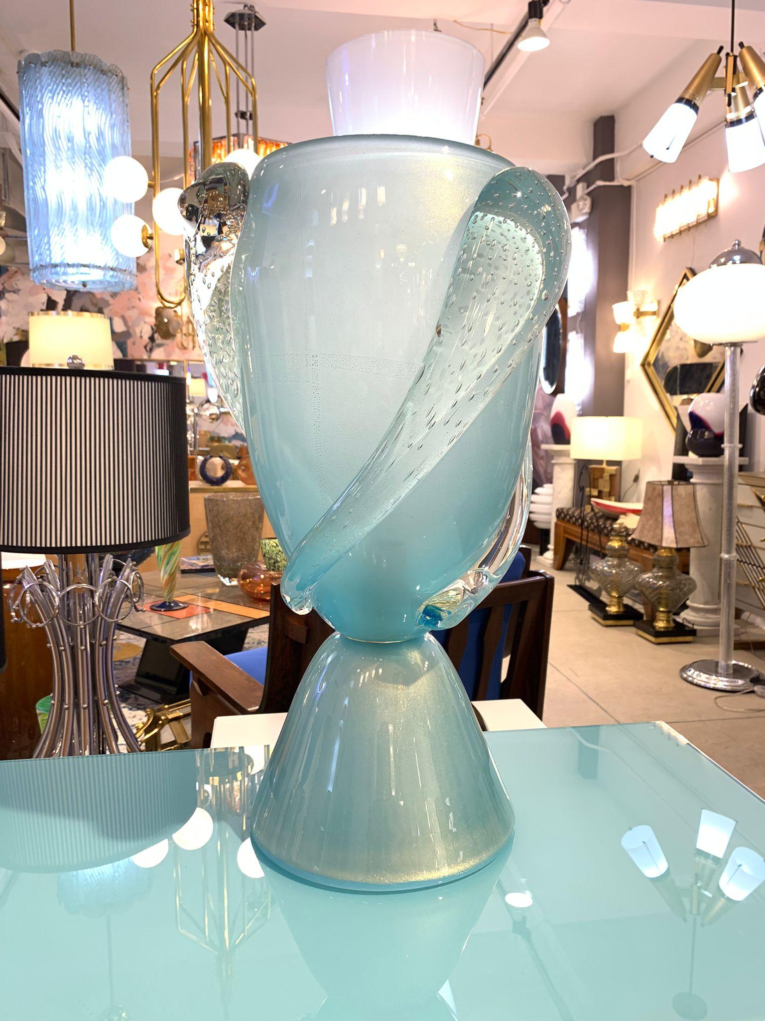 Organic Modern Barovier Toso Contemporary Italian Modern Aqua Blue Murano Glass Organic Lamp For Sale