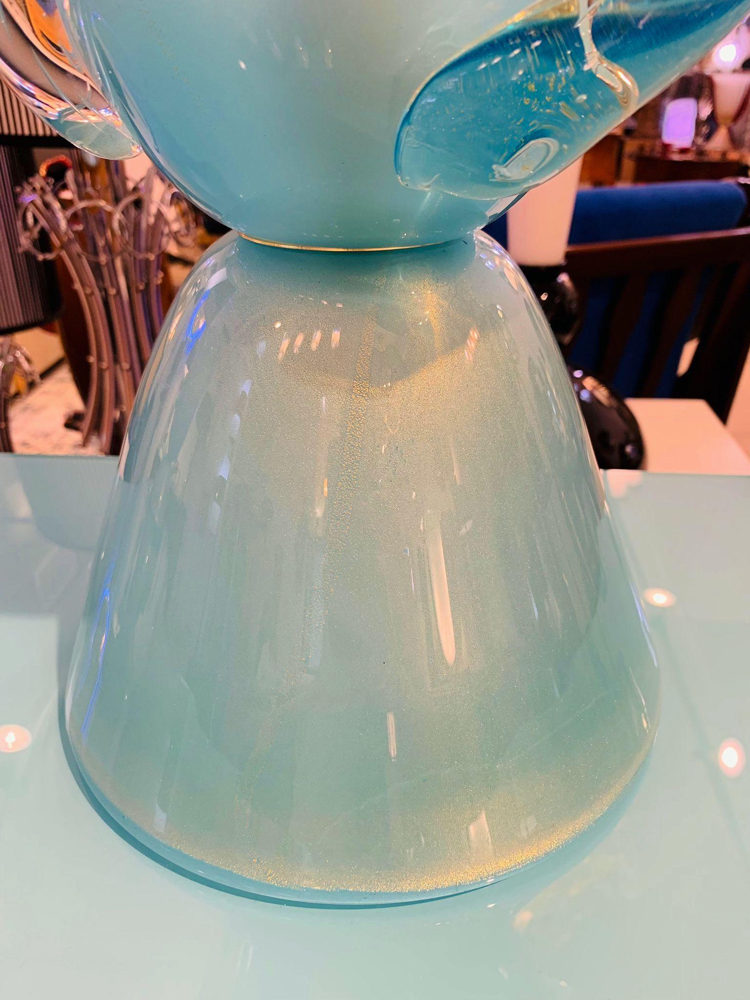 Barovier Toso Contemporary Italian Modern Aqua Blue Murano Glass Organic Lamp For Sale 1