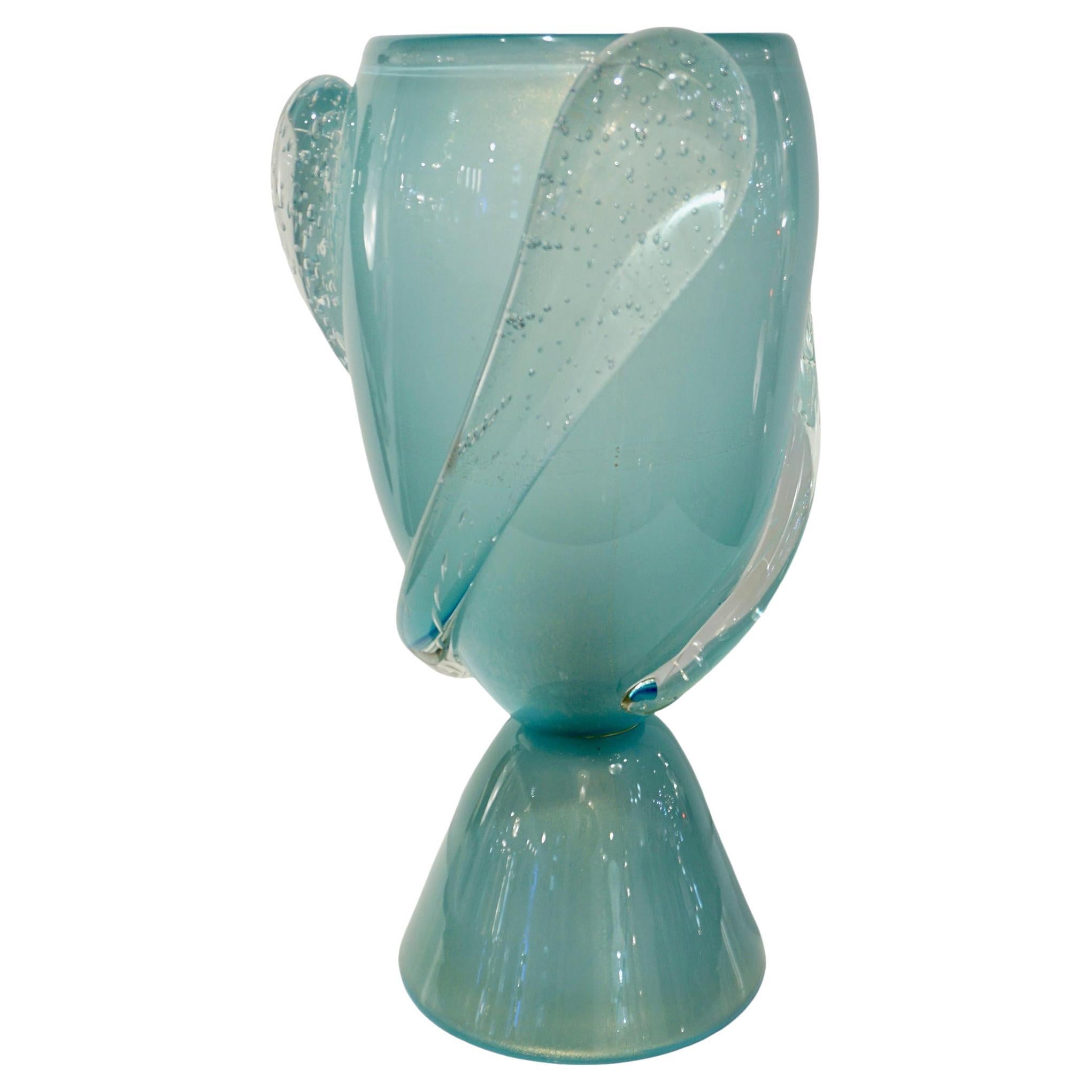 Barovier Toso Contemporary Italian Modern Aqua Blue Murano Glass Organic Lamp For Sale