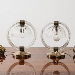 Barovier & Toso Pair Of Abat-Jour In Murano Glass And Brass 1950s Vintage